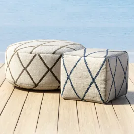 Outdoor hand knotted moroccan tile flatweave pouf